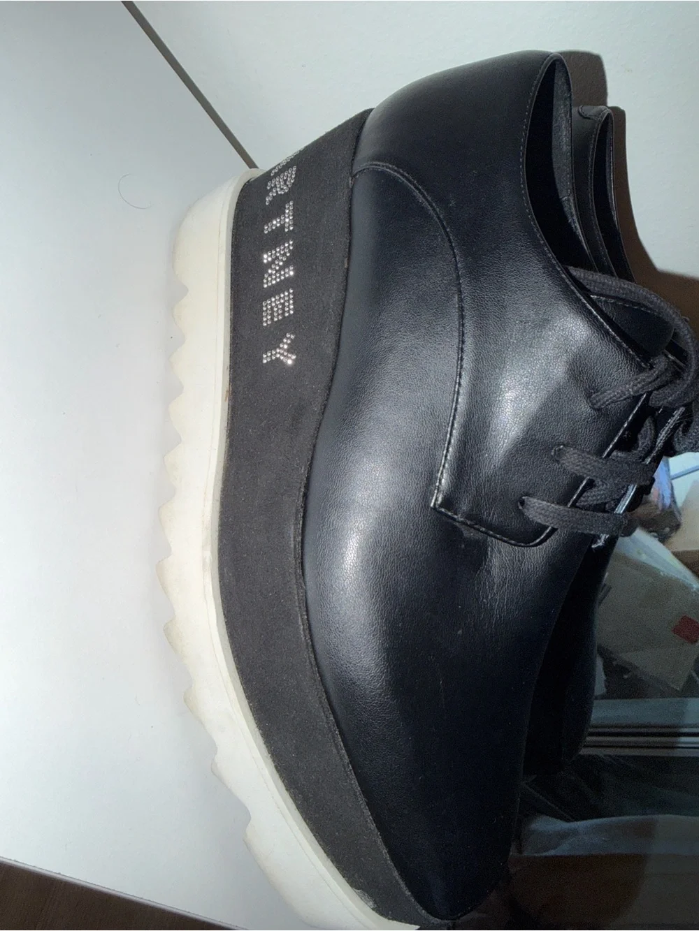 Stella McCartney Black Platform Lace-Up Oxfords with Embellished Branding